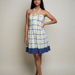 Juicy Couture Yellow Blue Plaid Mini Halter Dress S
